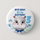Badge Rond 5 Cm Hippo Blue Fish Boy Anniversaire (Devant)