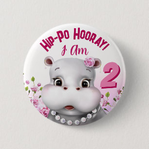 Badge Rond 5 Cm Hippo dans des perles Fille rose florale Anniversa