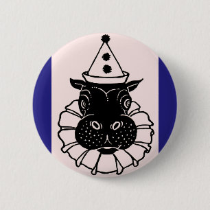 Badge Rond 5 Cm hippo dans un casquette de fête