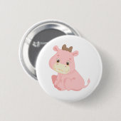 Badge Rond 5 Cm Hippo de bébé rose (Devant & derrière)