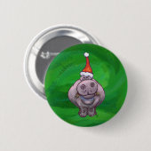 Badge Rond 5 Cm Hippo Festif Sur Vert (Devant & derrière)