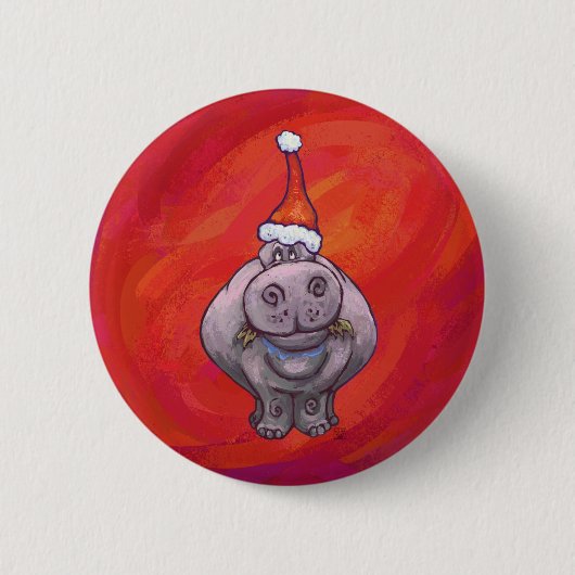 Badge Rond 5 Cm Hippo mignon à Santa Hat en rouge (Devant)