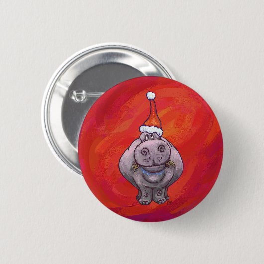 Badge Rond 5 Cm Hippo mignon à Santa Hat en rouge (Devant & derrière)