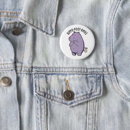 Badge Rond 5 Cm Hippo-poot-amus Drôle Farting Hippo Pun (En situation)