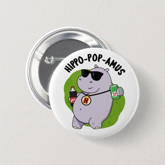 Badge Rond 5 Cm Hippo-pop-amus Funny Hippo Soda Pop Pun (Devant & derrière)