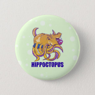 Badge Rond 5 Cm Hippo poulpe animal bizarre