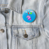 Badge Rond 5 Cm Hippo Rose Volant Avec Ballons (En situation)