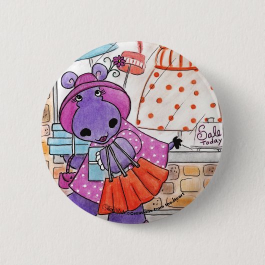 Badge Rond 5 Cm Hippo Shopping-Hippo shop-a-lot amus! (Devant)