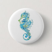 Badge Rond 5 Cm Hippocampe bleu abstrait (Devant)