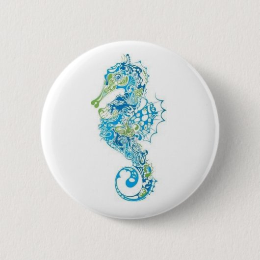 Badge Rond 5 Cm Hippocampe bleu abstrait (Devant)