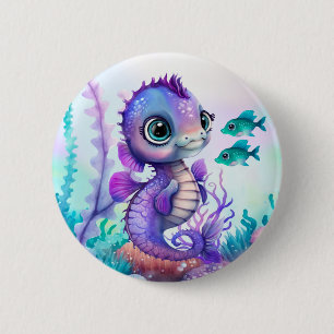 Badge Rond 5 Cm Hippocampe Violet