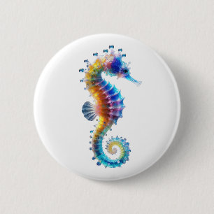 Badge Rond 5 Cm Hippocampes Colorés Mignons