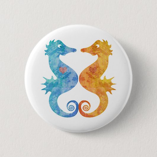 Badge Rond 5 Cm Hippocampes dans l'amour (Devant)
