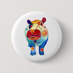 Badge Rond 5 Cm Hippopotame
