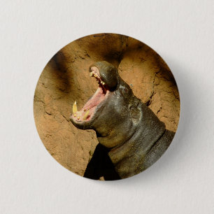 Badge Rond 5 Cm hippopotame affamé
