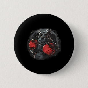 Badge Rond 5 Cm Hippopotame Boxeur Avec Gants De Boxe Kickboxing D
