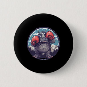 Badge Rond 5 Cm Hippopotame de boxe avec gants de boxe Kickboxing