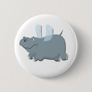Badge Rond 5 Cm Hippopotame de vol