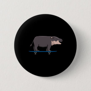 Badge Rond 5 Cm Hippopotame Faune Animal Skateboard Skateur