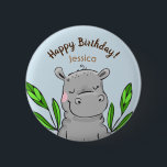Badge Rond 5 Cm Hippopotame mignon fait sur commande de joyeux<br><div class="desc">Illustration douce d'hippopotame avec facile d'ajuster le modèle des textes. Goupille d'hippopotame de joyeux anniversaire.</div>