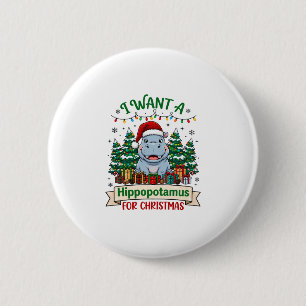 Badge Rond 5 Cm Hippopotame Noël Hippo Chapeau de Père Noël Arbres