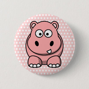Badge Rond 5 Cm Hippopotame Rose Mignon