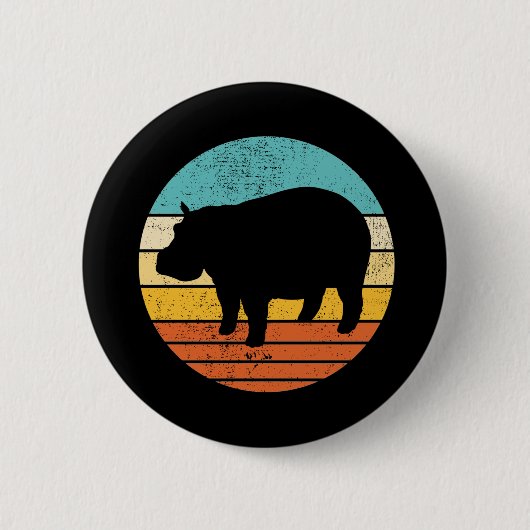 Badge Rond 5 Cm Hippopotomas Soleil rétro (Devant)
