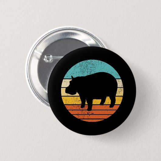 Badge Rond 5 Cm Hippopotomas Soleil rétro (Devant & derrière)