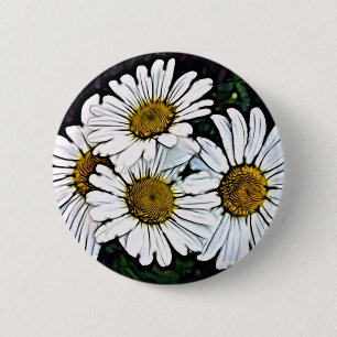 Badge Rond 5 Cm Hipster Bohemian Chic Summer White Daisy