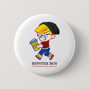 Badge Rond 5 Cm Hipster Boy - Illustration de parodie