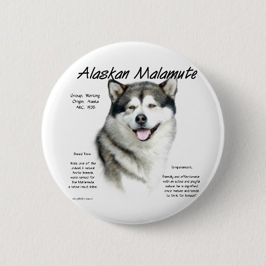 Badge Rond 5 Cm Histoire du malamute en Alaska, Tout sur les malam (Devant)