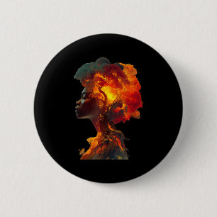 Badge Rond 5 Cm Histoire noire femme afro racines d'arbre art de l