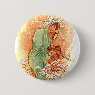 Badge Rond 5 Cm Hiver - Alphonse Mucha Art Nouveau