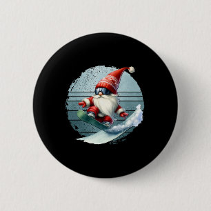 Badge Rond 5 Cm Hiver Gnome Père Noël Avec Ski Googles Retro Snowb