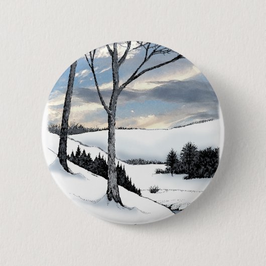 Badge Rond 5 Cm Hiver Hillside (Devant)
