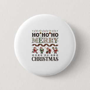 Badge Rond 5 Cm Ho Joyeux Noël Ruban à carreaux de Père Noël