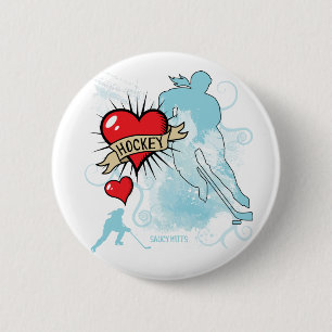 Badge Rond 5 Cm Hockey cœur flamme pour femmes et filles