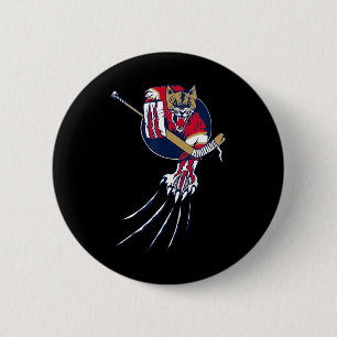 Badge Rond 5 Cm Hockey Couguar Lion Chat Glace Jungle Bête Gardien
