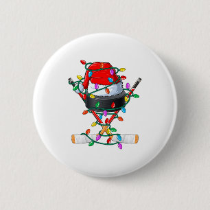Badge Rond 5 Cm Hockey de Noël Xmas Santa Srts Chapeau Balle Enfan