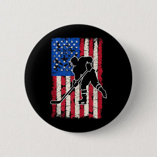Badge Rond 5 Cm Hockey Drapeau Américain