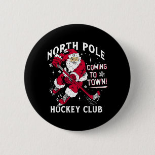 Badge Rond 5 Cm Hockey Pôle Nord Venant En Ville Noël