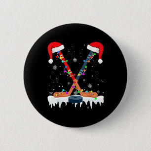 Badge Rond 5 Cm Hockey Santa Hat Noël Lumières Amusants Sport Boys