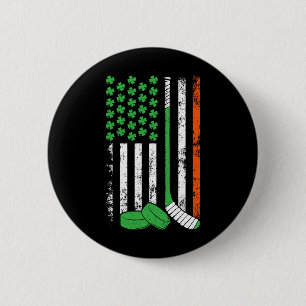 Badge Rond 5 Cm Hockey St Patricks Day Drapeau Américain Trèfle Ir