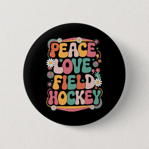 Badge Rond 5 Cm Hockey sur gazon Paix Amour 70s Hippie Rétro