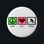 Badge Rond 5 Cm Hockey sur gazon Peace Love<br><div class="desc">Le signe de paix,  le coeur,  et la silhouette d'un joueur de hockey sur gazon en action.</div>