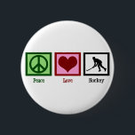 Badge Rond 5 Cm Hockey sur gazon Peace Love<br><div class="desc">Le signe de paix,  le coeur,  et la silhouette d'un joueur de hockey sur gazon en action.</div>