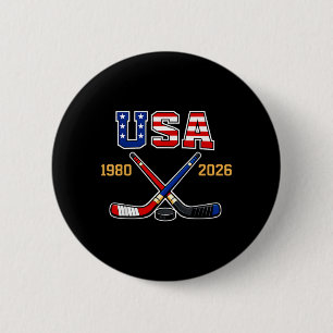 Badge Rond 5 Cm Hockey Vintage Usa Bâtons Croisés 1982 2026