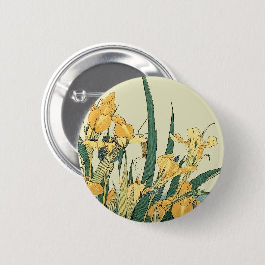 Badge Rond 5 Cm Hokusai grasshopper et iris Japon (Devant & derrière)