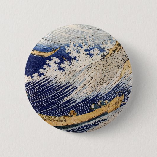 Badge Rond 5 Cm Hokusai Ocean Waves Bateaux de pêche (Devant)