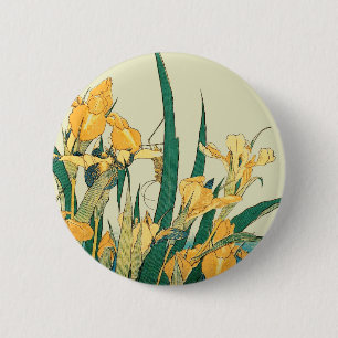 Badge Rond 5 Cm Hokusai Sauterelle Iris Impression Vintage : Japon